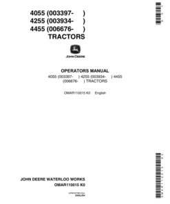 John Deere 4055 (003397-), 4255 (003934-), 4455 (006676-) Tractors Operator's Manual (OMAR110015)
