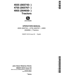 John Deere 4555, 4755, 4955 Tractors Operator's Manual (OMAR110016)