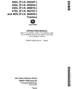 John Deere 4055 (003397-) 4255 (003934-) 4455 (006676-) 4755 (003767-), 4955 (004650-) Tractors Operator's Manual (OMAR110280)