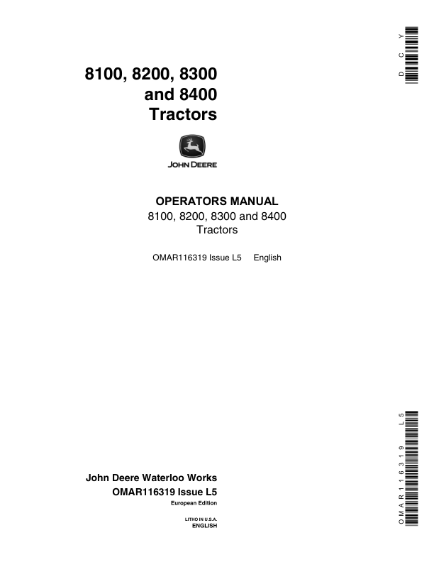 John Deere 8100, 8200, 8300 & 8400 Tractors European Edition (000000-010000) Operator's Manual (OMAR116319)