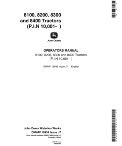 John Deere 8100, 8200, 8300 & 8400 Tractors European Edition (010001-024000) Operator's Manual (OMAR116936)