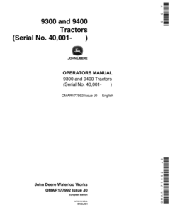 John Deere 9300, 9400 Tractors (040001-) Operator's Manual (OMAR177992)