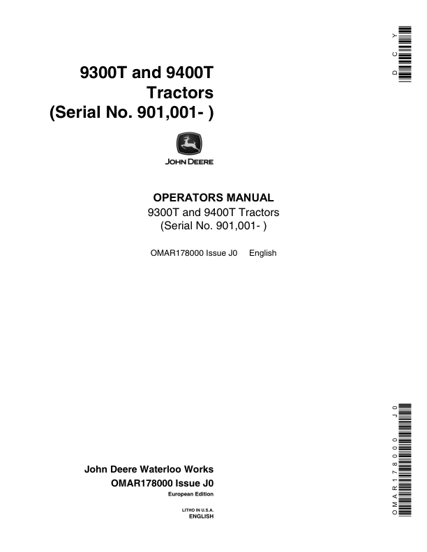 John Deere 9300T, 9400T Tractors Operator's Manual (OMAR178000)