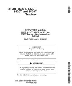 John Deere 8120T, 8220T, 8320T, 8420T & 8520T Tractors (North America Region) Operator's Manual (OMAR178071)