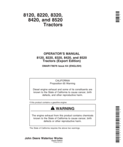 John Deere 8120, 8220, 8320, 8420, 8520 Tractors (Export Region) Operator's Manual (OMAR178076)