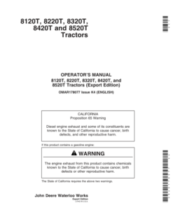 John Deere 8120T, 8220T, 8320T, 8420T & 8520T Tractors (Export Region) Operator's Manual (OMAR178077)
