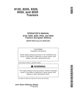 John Deere 8120, 8220, 8320, 8420 & 8520 Tractors (Europe Region) Operator's Manual (OMAR178078)