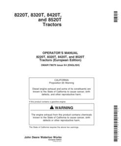 John Deere 8220T, 8320T, 8420T & 8520T Tractors (Europe Region) Operator's Manual (OMAR178079)