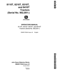 John Deere 8110T, 8210T, 8310T, 8410T Tractors Operator's Manual (OMAR178344)