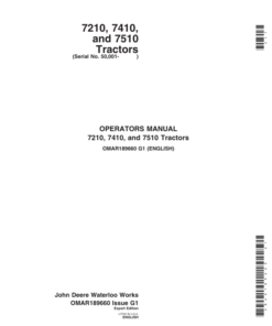 John Deere 7210, 7410, 7510 Tractors (050001-) Operator's Manual (OMAR189660)