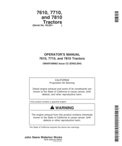 John Deere 7610, 7710, 7810 Tractors Operator's Manual (OMAR189662)