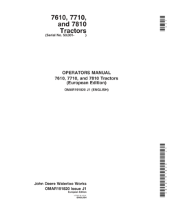 John Deere 7610, 7710, 7810 Tractor (Includes OM Supplement AR209459) Operator's Manual (OMAR191820)