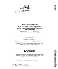 John Deere 7710, 7810 Tractors (070001-) (Includes OM Supplement AR209459) Operator's Manual (OMAR195338)