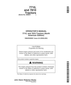 John Deere 7710, 7810 Tractors (090001-) (Includes OM Supplement AR224314) Operator's Manual (OMAR206901)