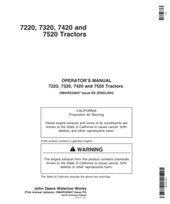 John Deere 7220, 7320, 7420, 7520 Tractors Operator's Manual (OMAR224647)
