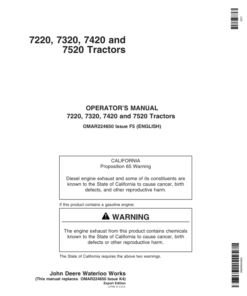 John Deere 7220, 7320, 7420, 7520 Tractors Operator's Manual (OMAR224650)