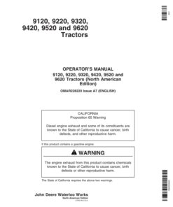 John Deere 9120, 9220, 9320, 9420, 9520, 9620 Tractors (010001-) Operator's Manual (OMAR228220)