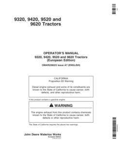John Deere 9320, 9420, 9520, 9620 Tractors Operator's Manual (OMAR228223)