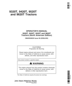 John Deere 9320T, 9420T, 9520T, 9620T Tractors Operator's Manual (OMAR228229)