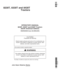 John Deere 8230T, 8330T, 8430T Row-Crop Tractors Operator's Manual (OMAR229550)