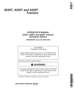 John Deere 8230T, 8330T, 8430T Row-Crop Tractors Operator's Manual (OMAR229553)