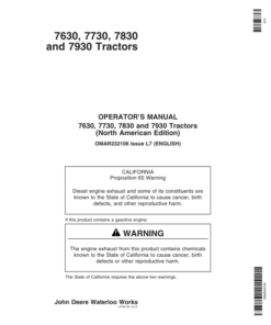 John Deere 7630, 7730, 7830 & 7930 Tractors North America (000001-019999) Operator's Manual (OMAR232106)