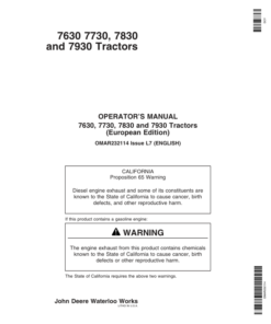 John Deere 7630, 7730, 7830 & 7930 Tractors European Edition (000001-019999) Operator's Manual (OMAR232114)