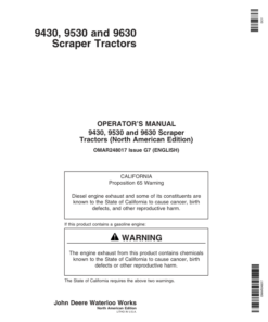 John Deere 9430, 9530, 9630 Scrapers Operator's Manuals (OMAR248017)
