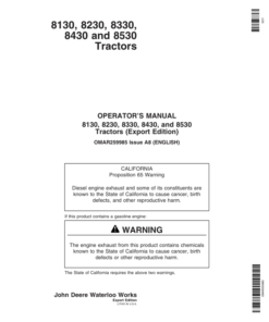 John Deere 8130, 8230, 8330, 8430, 8530 Row Crop Tractors Operator's Manual (OMAR259985)