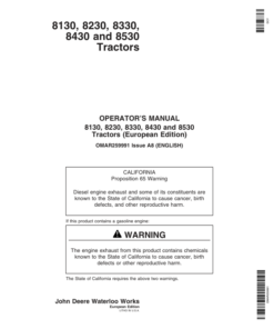 John Deere 8130, 8230, 8330, 8430, 8530 Tractors Operator's Manual (OMAR259991)