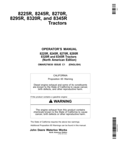 John Deere 8225R, 8245R, 8270R, 8295R, 8320R & 8345R Tractors North America Operator's Manual (OMAR276030)