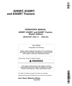 John Deere 8295RT, 8320RT & 8345RT Tractors Export Edtion (902501-912000) Operator's Manual (OMAR276067)