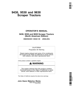 John Deere 9430, 9530, 9630 Scraper Tractors Operator's Manuals (OMAR283051)