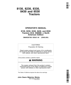 John Deere 8130, 8230, 8330, 8430, 8530 Tractors (040000-) Operator's Manual (OMAR287583)