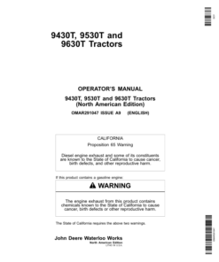 John Deere 9430T, 9530T & 9630T Tractors Operator's Manual (OMAR291047)