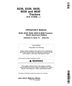 John Deere 9230, 9330, 9430, 9530, 9630 Tractors (013000-) Operator's Manual (OMAR309174)