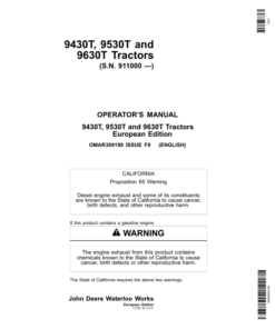 John Deere 9430T, 9530T, 9630T Tractors (911000-) Operator's Manual (OMAR309199)