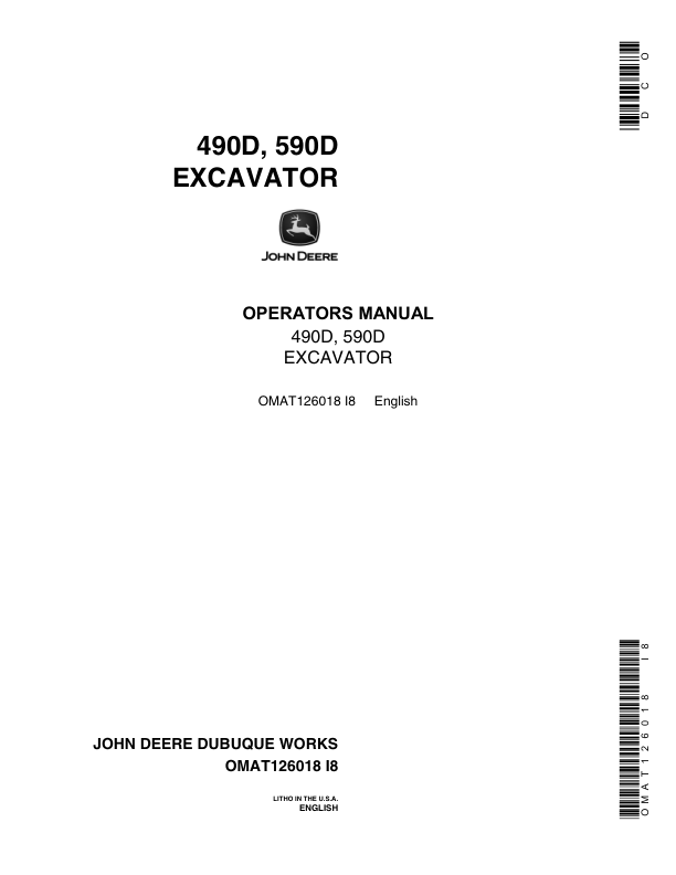 John Deere 490D, 590D Excavators Operator's Manuals (OMAT126018)
