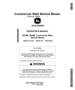 John Deere W36M, W48M Commercial Walk Behind Mower (010001-) (North American) Operator's Manual (OMAUC11275E)