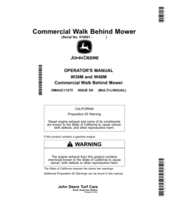 John Deere Commercial Walk Behind Mower (010001-020000) (North American) Operator's Manual (OMAUC11275)