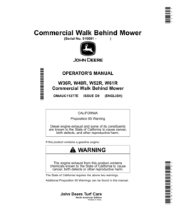 John Deere W36R, W48R, W52R, W61R Commercial Walk Behind Mowers (010001-) Operator's Manual (OMAUC11277E)