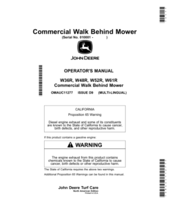 John Deere Commercial Walk Behind Mower (010001-020000) (North American) Operator's Manual (OMAUC11277)