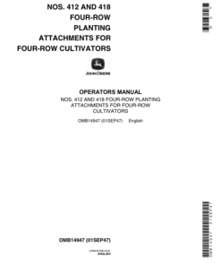 John Deere Nos. 412, 418 Four-Row Planting Attachments for Four-Row Cultivators Operator's Manual (OMB14947)