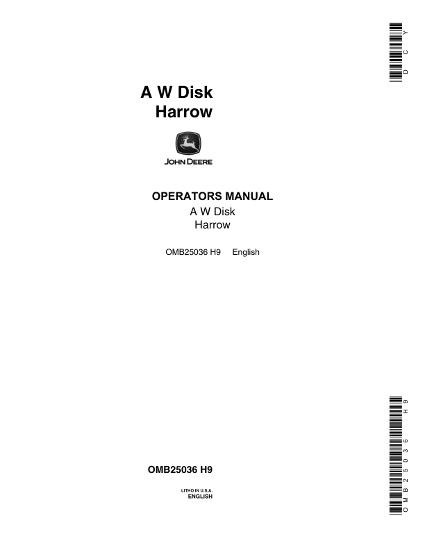 John Deere AW Series Disk Harrow Operator's Manual (OMB25036)