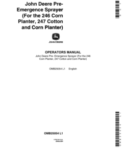John Deere Pre-emergence Sprayer for 246 Corn Planter Operator's Manual (OMB25054)