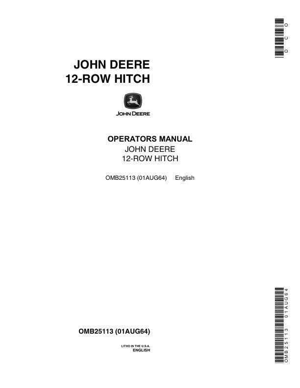 John Deere 12-Row Hitch Operator's Manual (OMB25113)