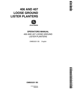 John Deere 406, 407 Ground Lister Planters Operator's Manual (OMB25251)
