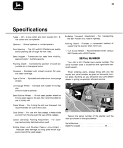 Alternative view of John Deere 431, 631 Cotton & Corn Planter Operator's Manual (OMB25539)