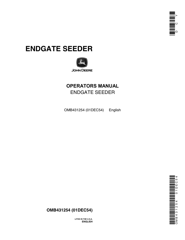 John Deere Endgate Seeder (Includes Parts List) Operator's Manual (OMB431254)