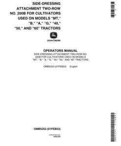 John Deere Side Dressing Attachment Two-Row - No. 200B Operator's Manual (OMB5253)